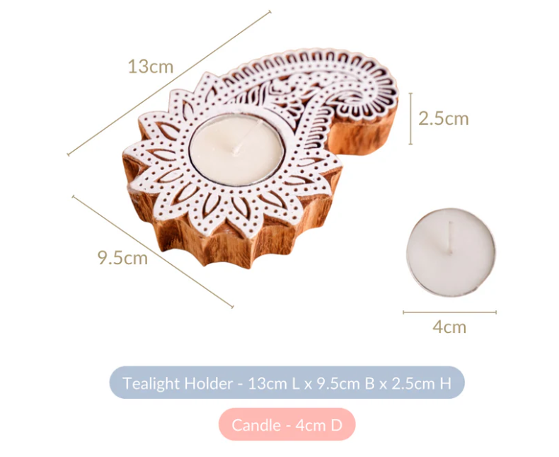 Wooden Floral Paisley Decorative Candle Holder Set Of 2