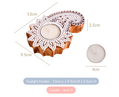 Wooden Floral Paisley Decorative Candle Holder Set Of 2