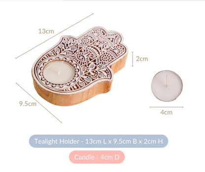 Wooden Hamsa Hand Decorative Candle Holder Set Of 2