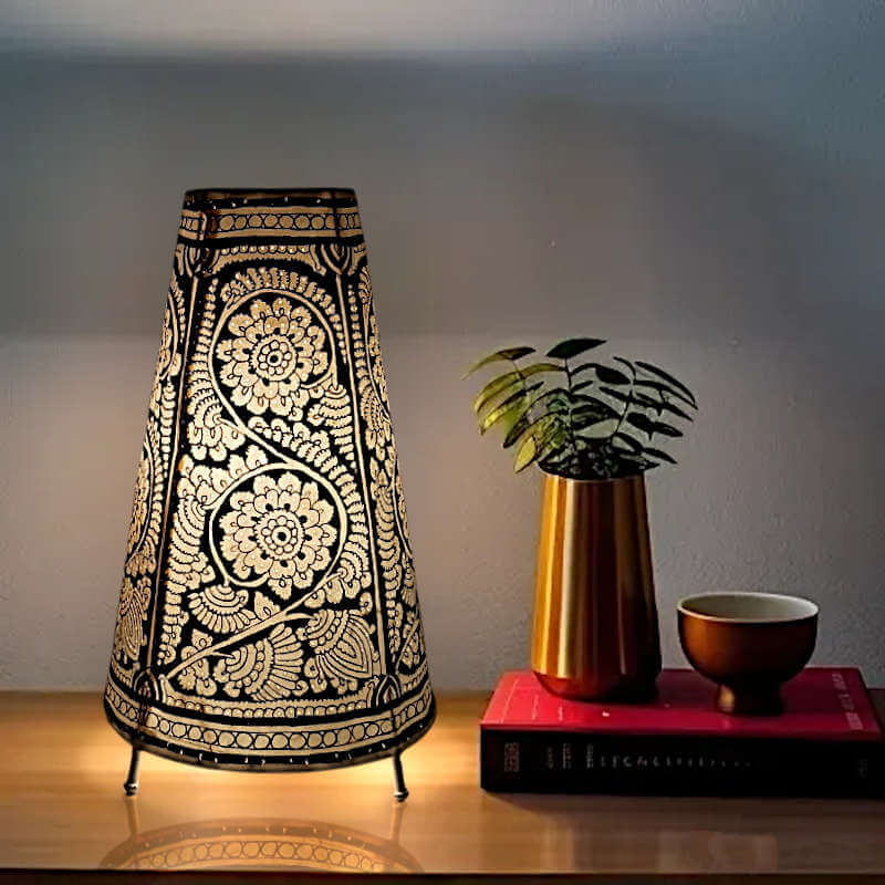 Black floral Leather Lamp