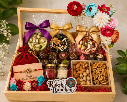 Rakhi hand chocolate hamper in wooden box