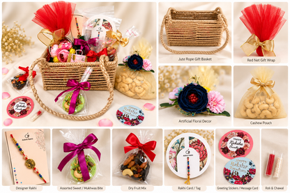 Customised Rakhi chocolate jute hamper with Rakhi + Roli
