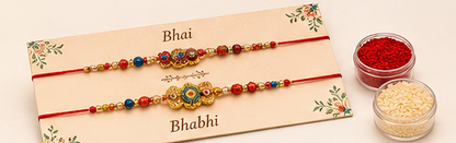 Customised Rakhi chocolate hamper with bhai bhabhi rakhi and roli chawal