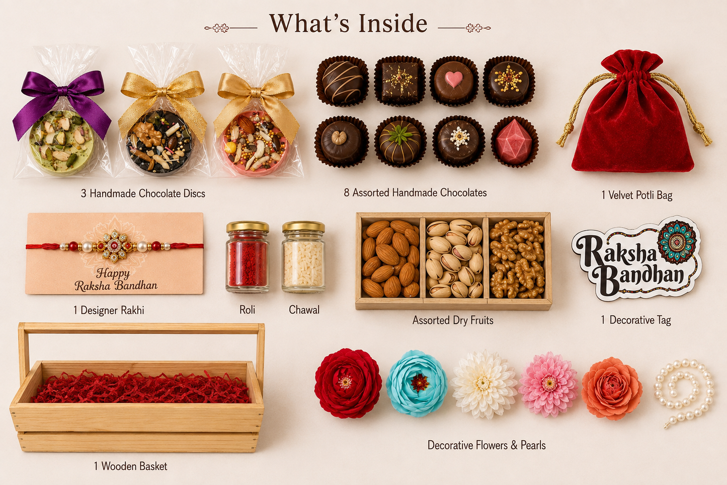 Rakhi hand chocolate hamper in wooden box