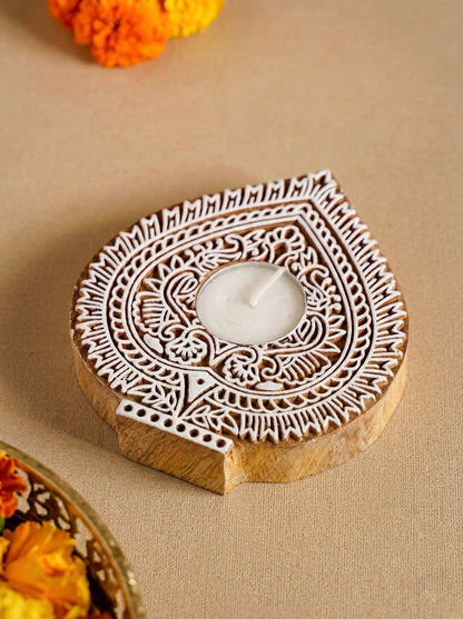 Wooden Leave Decorative Candle Holder Set Of 2