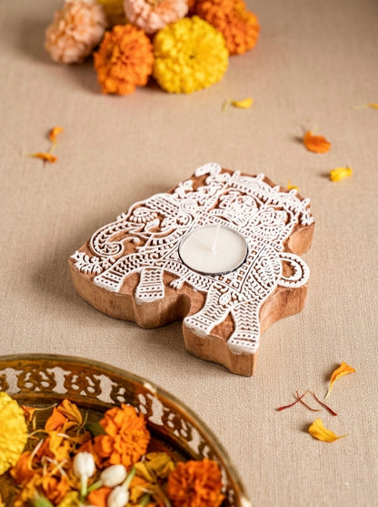 Wooden Elephant Decorative Candle Holder Set Of 2