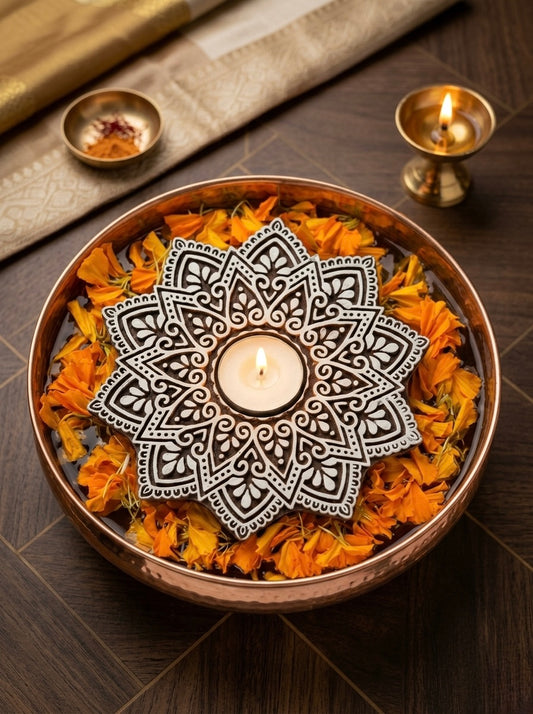 Wooden Flower Decorative Candle Holder Set Of 2