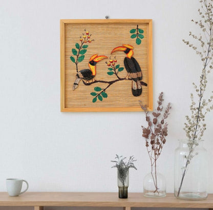 Bamboo Pair Hornbill Painting for Interior Design | Bamboo Art Present for Various Occasions