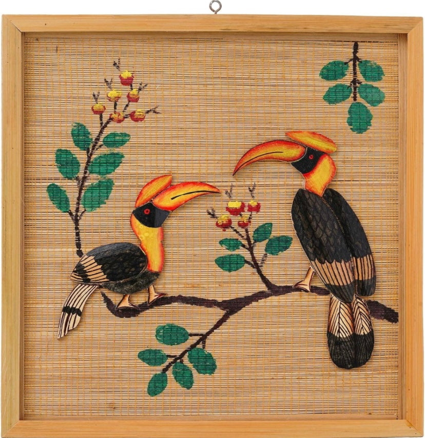 Bamboo Pair Hornbill Painting for Interior Design | Bamboo Art Present for Various Occasions