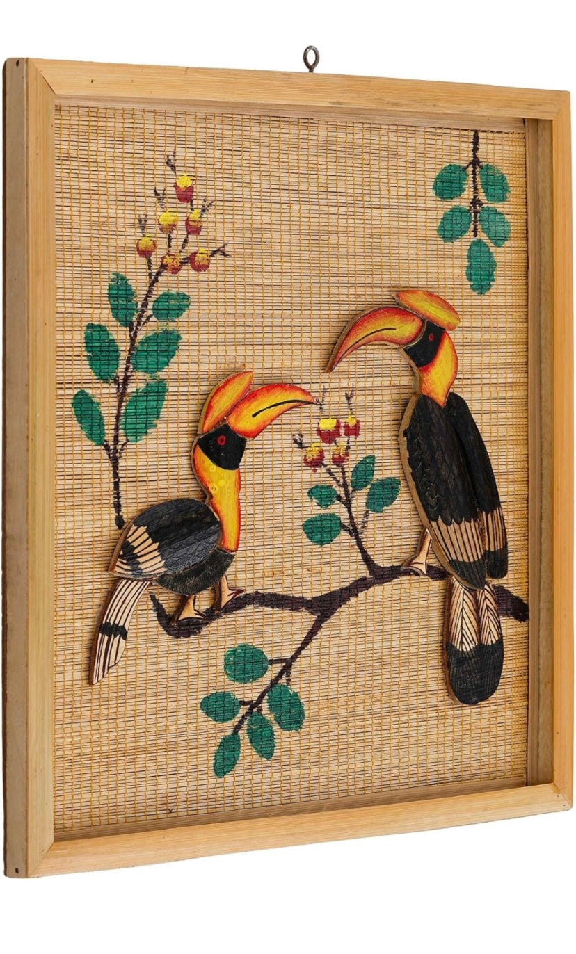 Bamboo Pair Hornbill Painting for Interior Design | Bamboo Art Present for Various Occasions