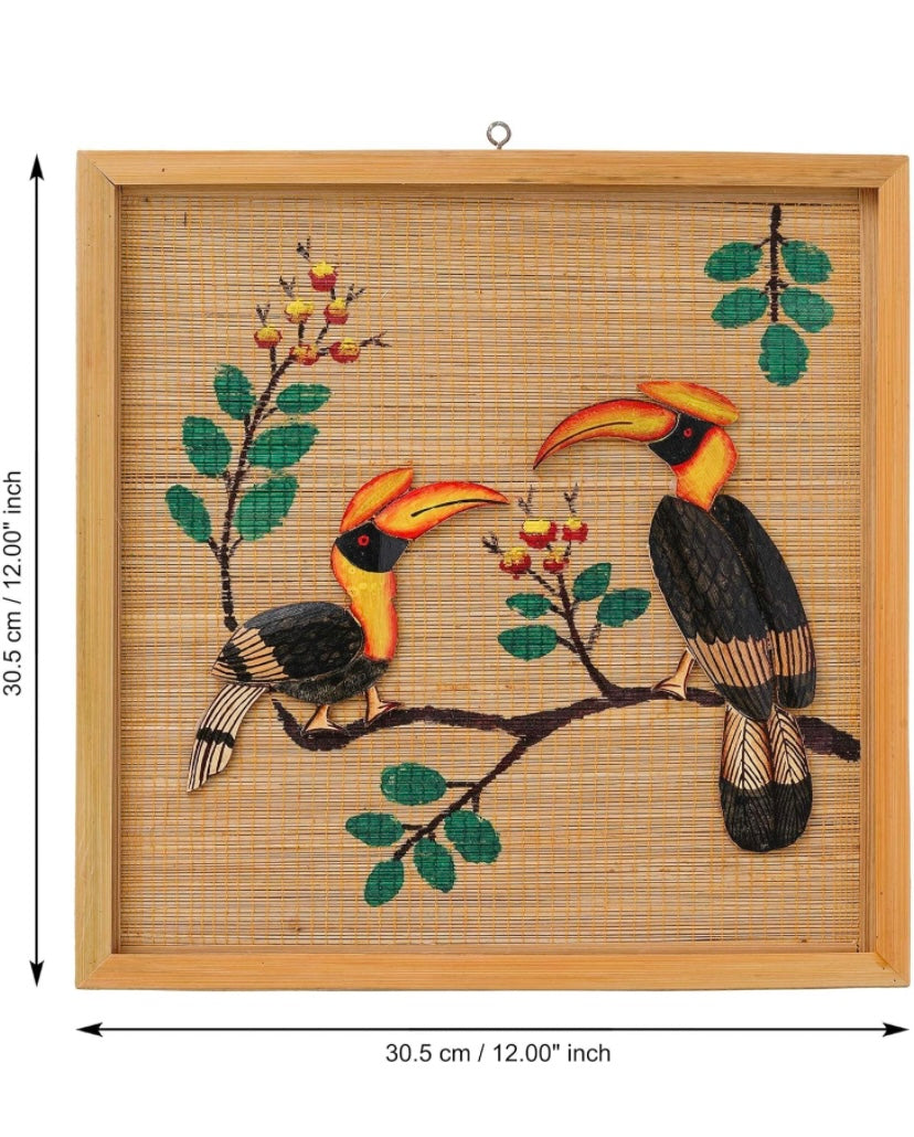 Bamboo Pair Hornbill Painting for Interior Design | Bamboo Art Present for Various Occasions