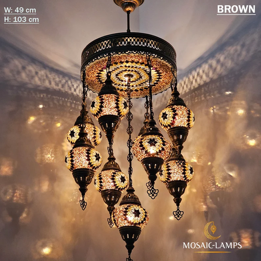 9+1 Globe Mosaic Turkish Chandeliers, Mixed Settlement Mosaic Circle Lighting Sets, Living Room Hanging Lamps, Bedroom Light, Colorful Light