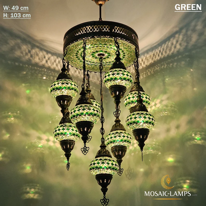 9+1 Globe Mosaic Turkish Chandeliers, Mixed Settlement Mosaic Circle Lighting Sets, Living Room Hanging Lamps, Bedroom Light, Colorful Light