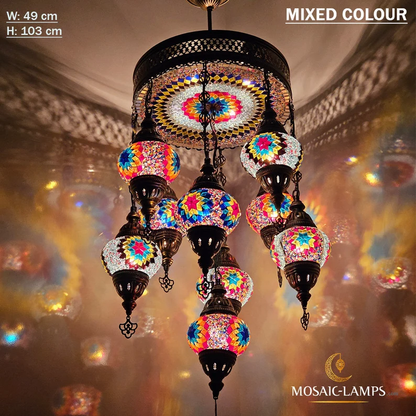 9+1 Globe Mosaic Turkish Chandeliers, Mixed Settlement Mosaic Circle Lighting Sets, Living Room Hanging Lamps, Bedroom Light, Colorful Light