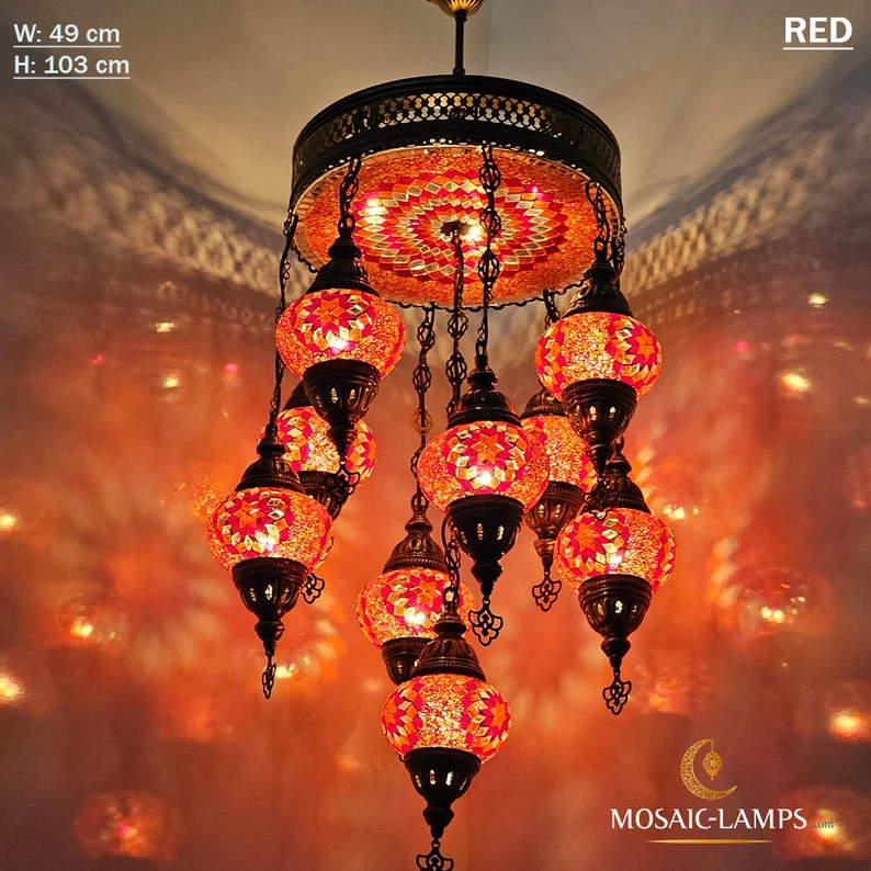 9+1 Globe Mosaic Turkish Chandeliers, Mixed Settlement Mosaic Circle Lighting Sets, Living Room Hanging Lamps, Bedroom Light, Colorful Light