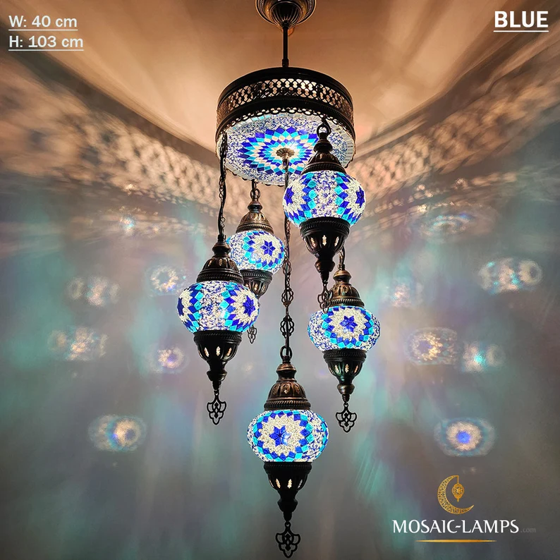 5+1 Globe Mosaic Turkish Chandeliers, Mixed Settlement Mosaic Circle Lighting Sets, Living Room Hanging Lamps, Bedroom Light, Colorful Light