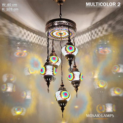 5+1 Globe Mosaic Turkish Chandeliers, Mixed Settlement Mosaic Circle Lighting Sets, Living Room Hanging Lamps, Bedroom Light, Colorful Light