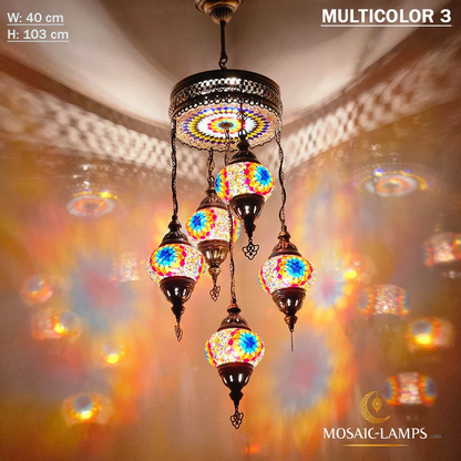 5+1 Globe Mosaic Turkish Chandeliers, Mixed Settlement Mosaic Circle Lighting Sets, Living Room Hanging Lamps, Bedroom Light, Colorful Light