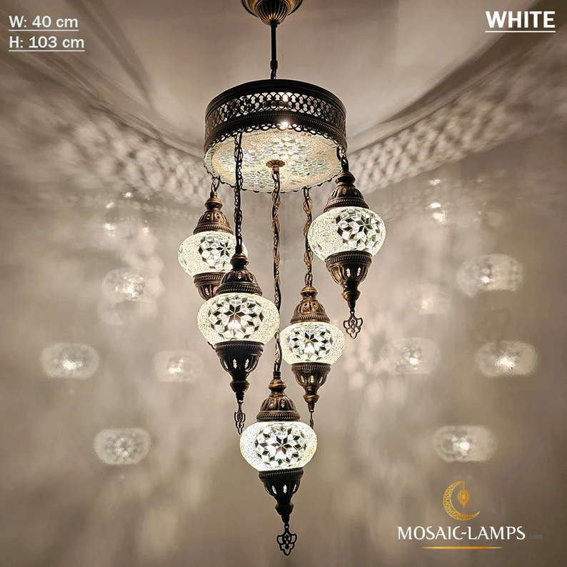 5+1 Globe Mosaic Turkish Chandeliers, Mixed Settlement Mosaic Circle Lighting Sets, Living Room Hanging Lamps, Bedroom Light, Colorful Light