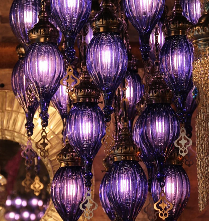 Purple Turkish Chandelier, 25 Lamps, Blown Glass Chandelier, Large Chandelier, Turkish Chandelier