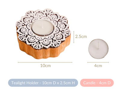 Wooden Floral Mandala Decorative Candle Holder Set Of 2