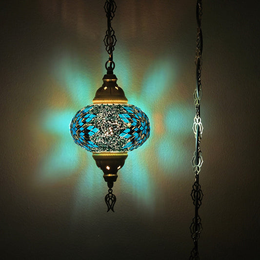 Turquoise Turkish Chandeliers, Turkish Pendant Lamp, Moroccan Ceiling Lamp, 1 Globe Mosaic Hanging Lamp, Turkish Lighting, 160 inch Extra Chain