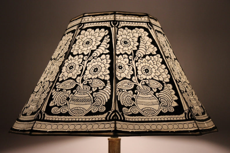 Black floral mandala Leather lampshade