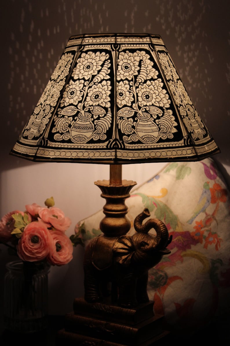 Black floral mandala Leather lampshade