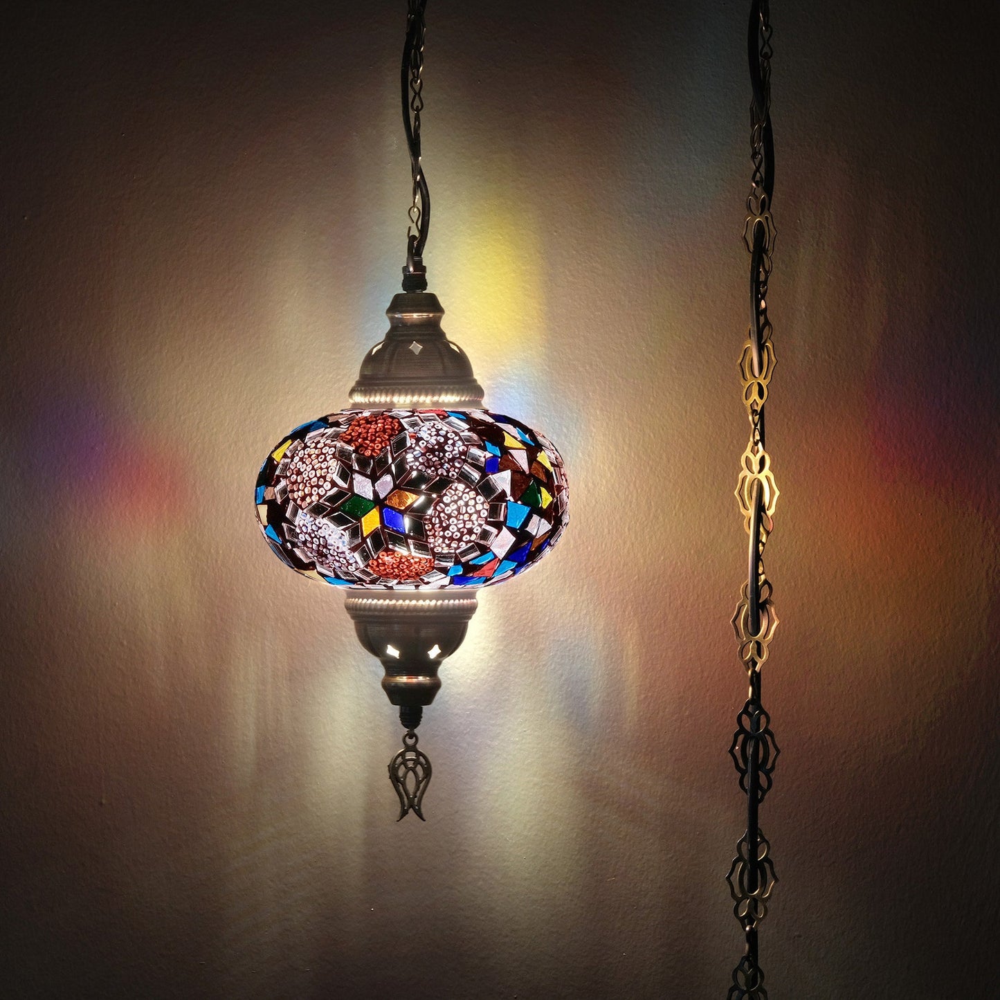 Multi colour Turkish Chandeliers, Turkish Pendant Lamp, Moroccan Ceiling Lamp, 1 Globe Mosaic Hanging Lamp, Turkish Lighting, 160 inch Extra Chain