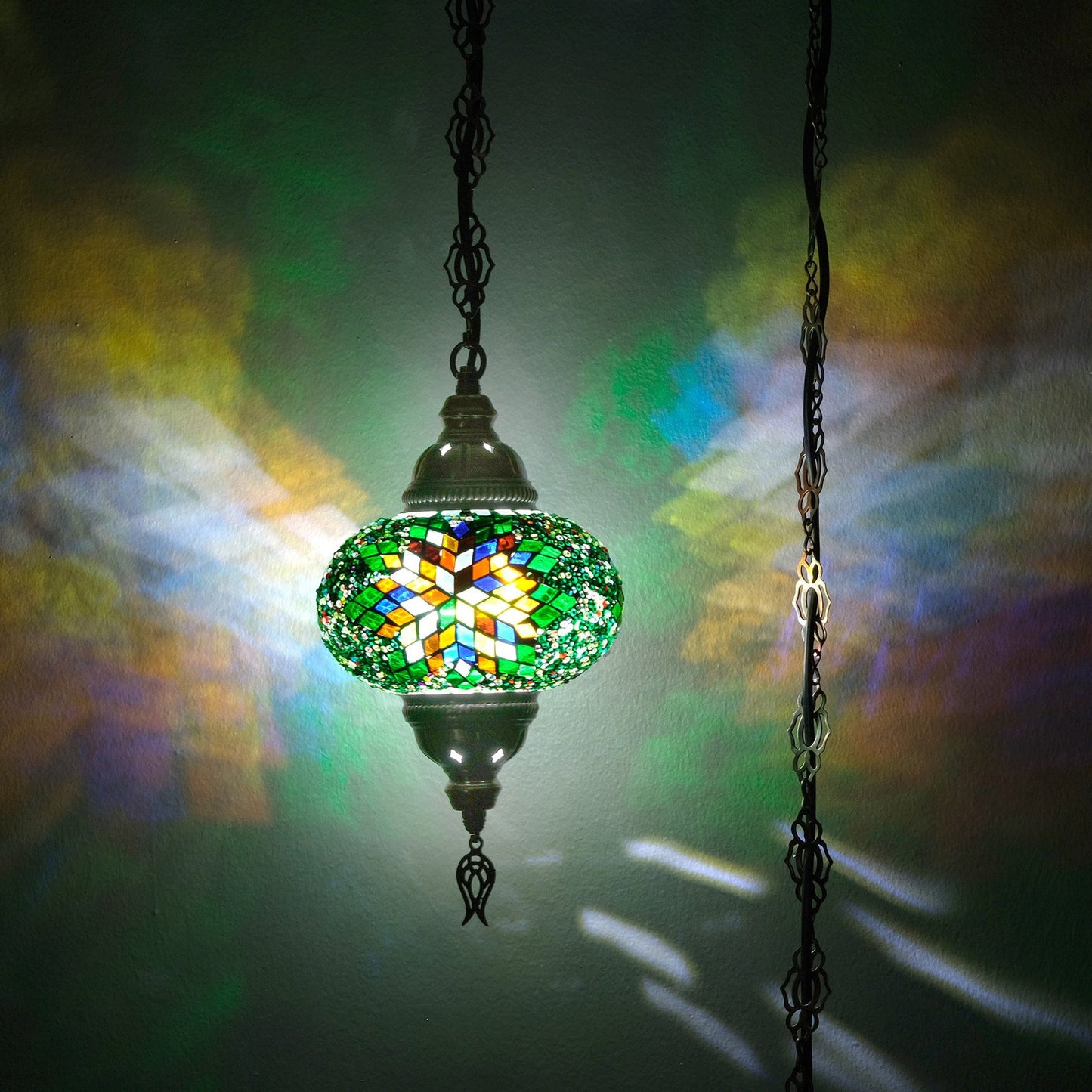 Green Turkish Chandeliers, Turkish Pendant Lamp, Moroccan Ceiling Lamp, 1 Globe Mosaic Hanging Lamp, Turkish Lighting, 160 inch Extra Chain