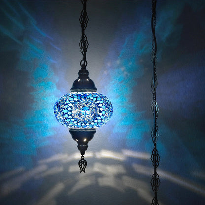 Blue Turkish Chandeliers, Turkish Pendant Lamp, Moroccan Ceiling Lamp, 1 Globe Mosaic Hanging Lamp, Turkish Lighting, 160 inch Extra Chain