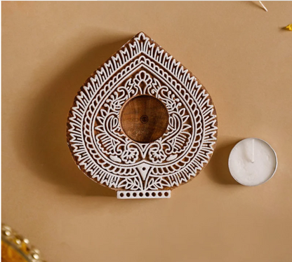 Wooden Leave Decorative Candle Holder Set Of 2