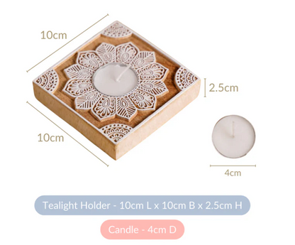 Wooden Square Block Decorative Candle Holder Set Of 2