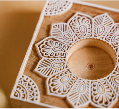 Wooden Square Block Decorative Candle Holder Set Of 2