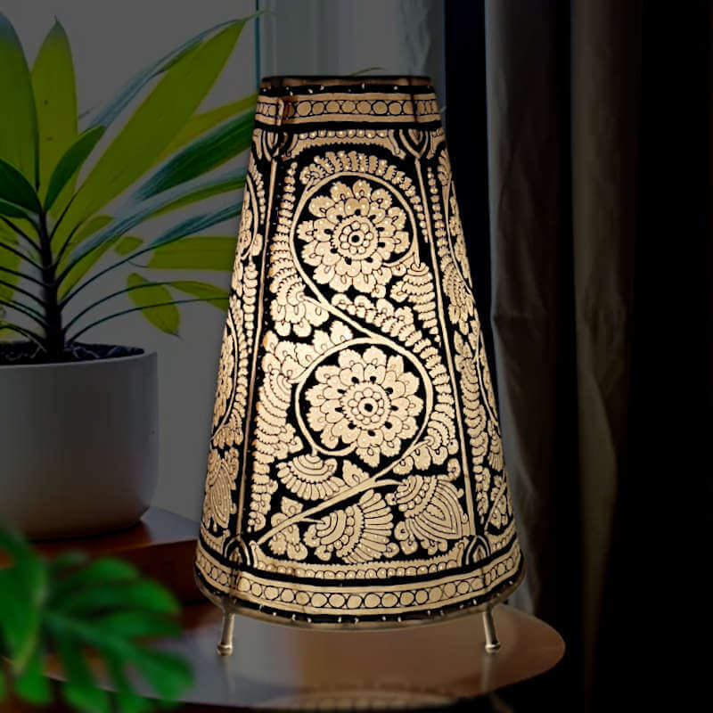 Black floral Leather Lamp