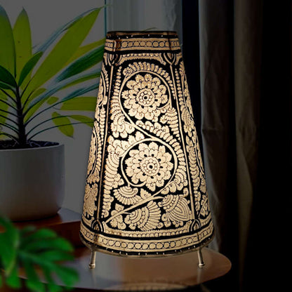 Black floral table Leather lampshade